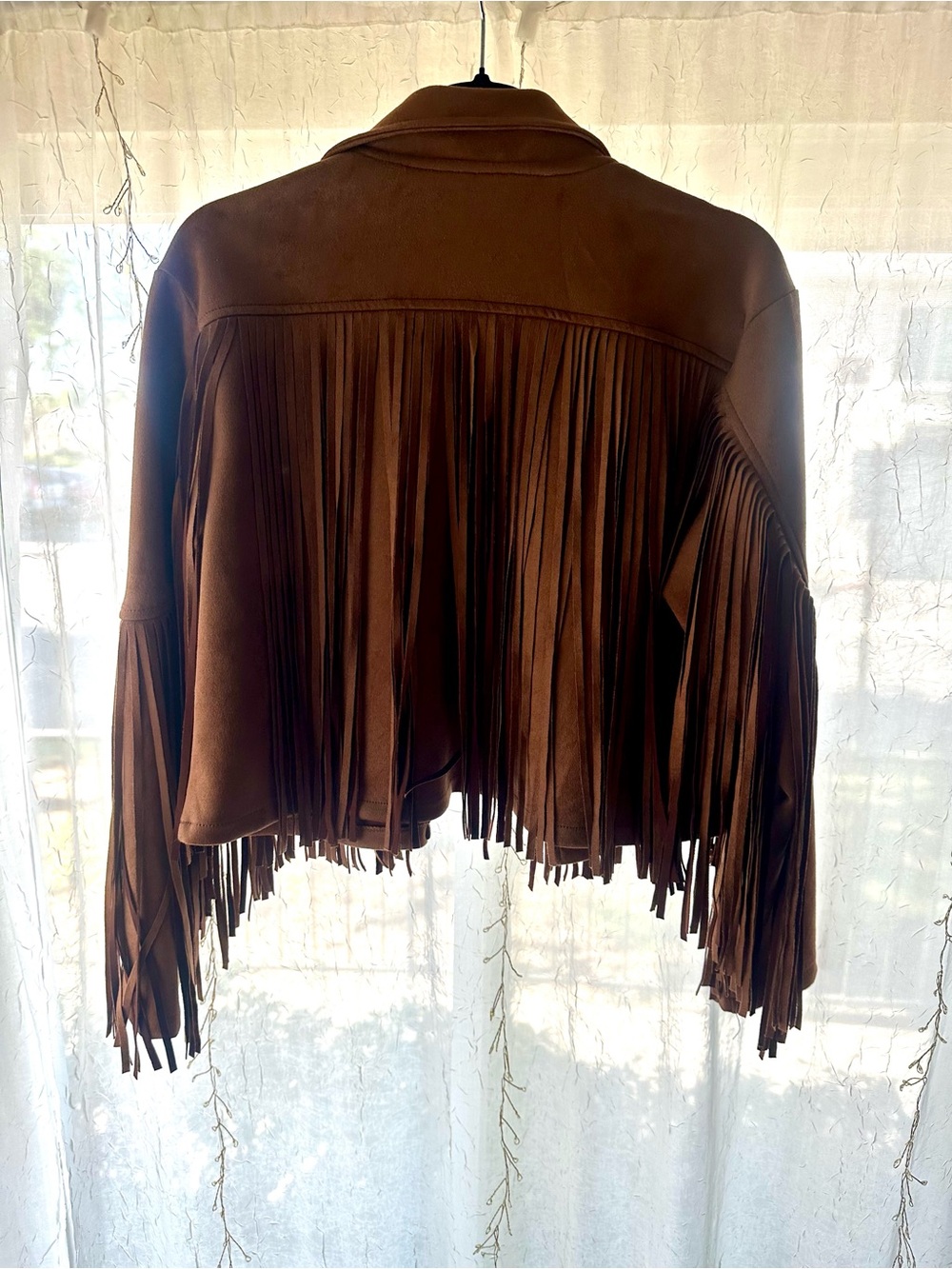 Brown Fringe Faux Suede Jacket - Picture 2 of 2